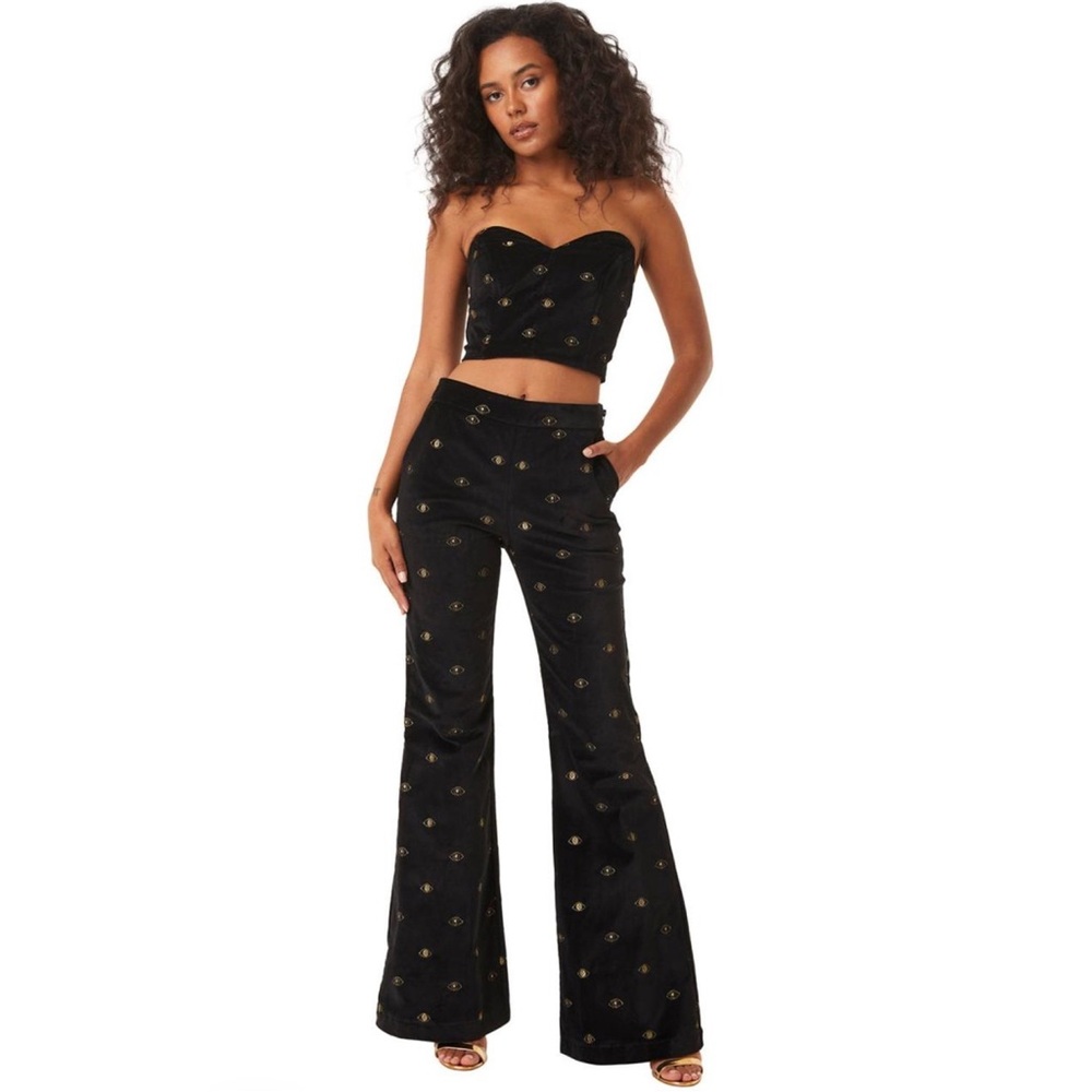Misa evil eye strapless crop top and wide leg pants